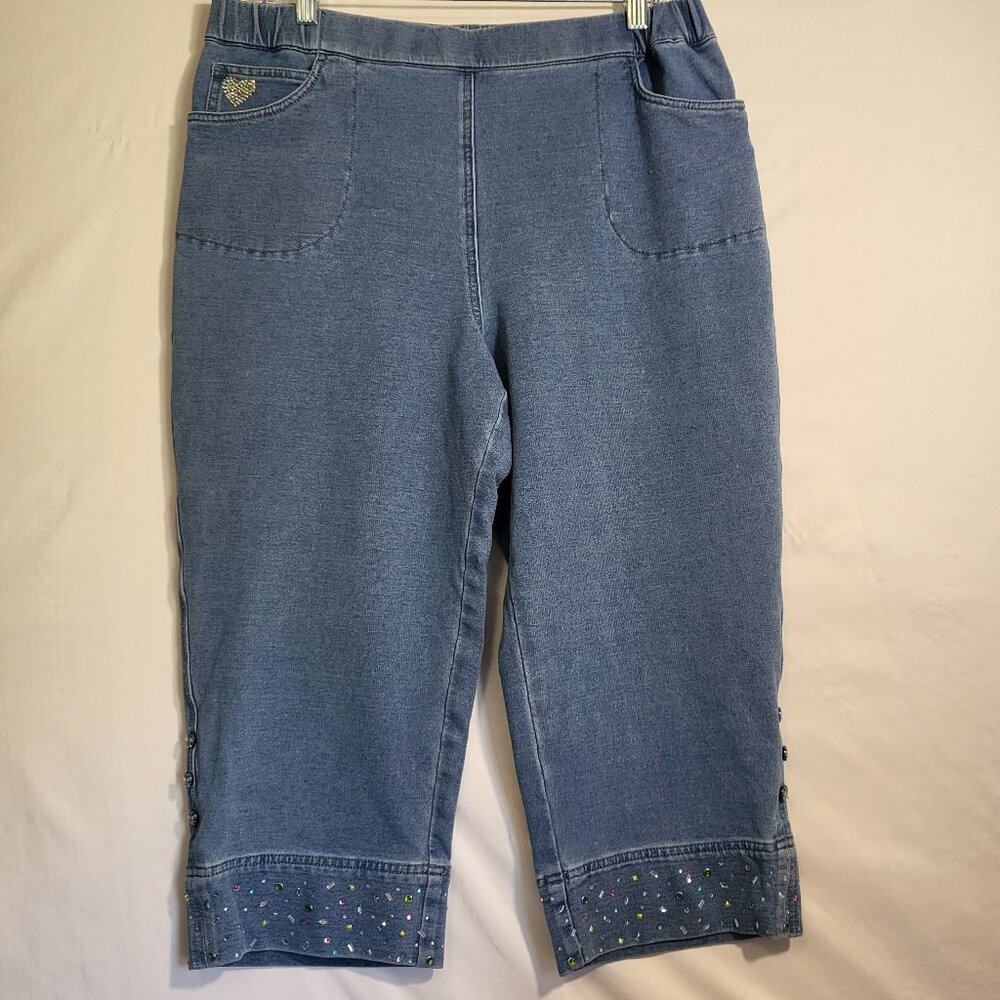Dream Jeannes by Quacker Factory Woman's Pull On Capris Size Large Light Blue